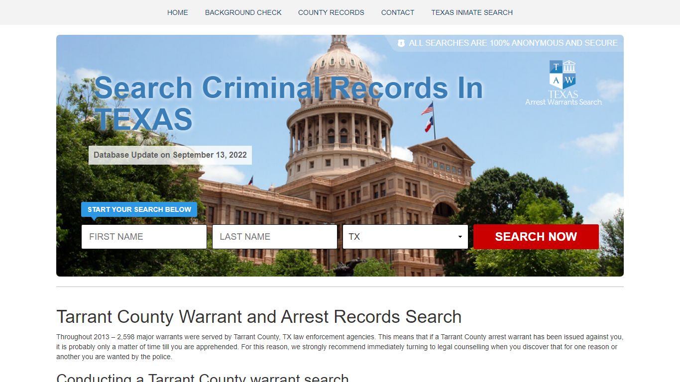 Tarrant County Warrant and Arrest Records Search